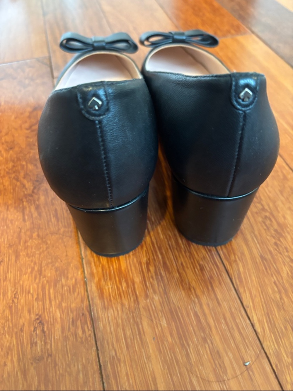 kate spade Black Leather Block Heel Pumps with Bow Accent - Picture 7 of 8